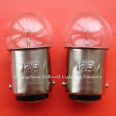10pcs miniature light bulbs 12v 5w ba15d G18 with metallic base on red background